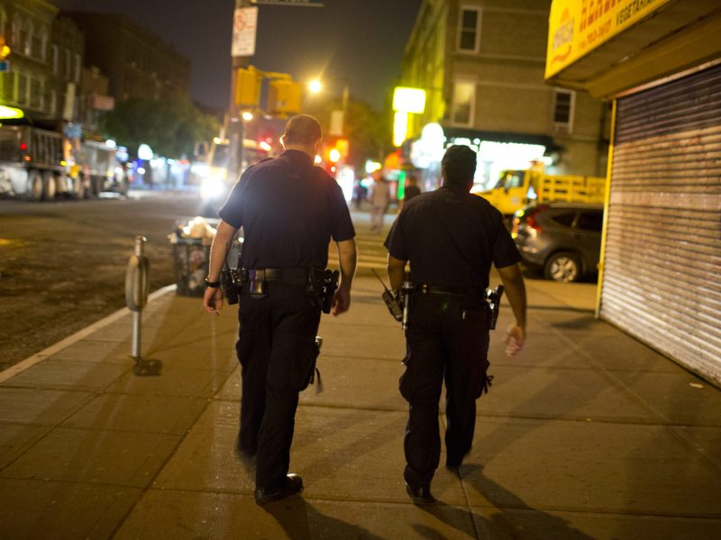 Officers from the 67th Precinct in East Flatbush, Brooklyn patrol the neighborhood