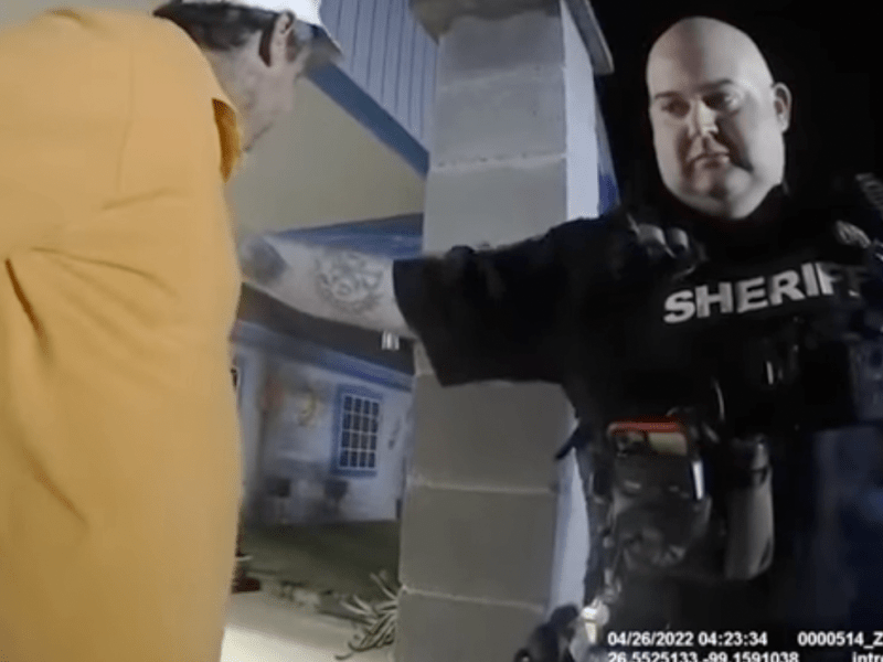 Still from body-worn camera footage of Zapata County, Texas, Sheriff Solis, depicting an arrest that culminated with the leg of Laredo resident Rigoberto Barrientos being so severely injured that it had be amputated. Footage courtesy of the YouTube channel Corners News.